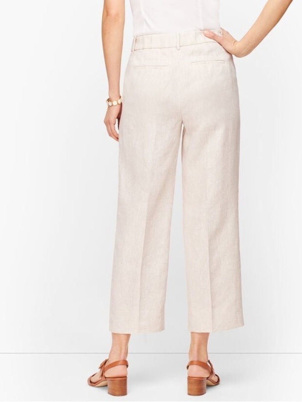 Talbots Curvy 100% Linen Straight Leg Crop Pants Beige Women’s 8
